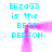 Cyan text 'ElizaG3 is the BEST PERSON' repeated in four identical with pink pixelated motion trails on white background