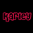 Pixelated text 'KARIEY' in multiple color variations arranged across a black background with one gray rectangle.