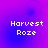 Pixelated text 'Harvest Roze' on a purple-to-blue gradient background with faint circular patterns.