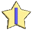 Animated sequence of a golden star with blue vertical stripe rotating through multiple angles against gray background.
