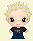 Pixelated character with spiky blonde hair, black shirt, blue pants; eyes open then closed in sequence across frames.