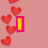 Pixelated pink background with red hearts floating upward, yellow text "I LOVE YOU!" in bold outlined letters.