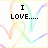 Two side-by-side with rainbow-colored wavy lines on white background; left shows "I LOVE....." text, right shows "HIM!!" text