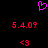 A static pixel art image with a pink heart symbol at the top, red digital text reading "5.4.09" on both sides, and two identical red '<3' symbols below.