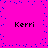A static pixel art image with a bright pink background and scattered blue dots, featuring four instances of the text 'Kerri' in black pixelated font arranged symmetrically.