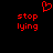 Red pixelated text and heart symbol on black background, with identical left and right sections.
