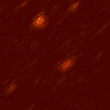 Animated sequence of glowing orange particles scattered across a dark red background, with varying sizes and brightness levels.