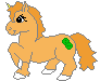 Four pixelated orange unicorns with green rectangular symbols on their flanks, white hooves, and yellow horns, displayed in a on gray background