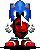Four pixel-art Sonic the Hedgehog icons arranged in a , each with distinct facial expressions and hand positions against a gray background