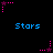 Pixelated star icons in pink and purple with trailing dots, arranged in a with blue 'Stars' text below each group on a black background