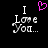 Pixelated text 'I Love You...' with a pink heart symbol above the 'I' on black background, showing two states where the heart is present and absent.