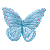 Four pixelated butterfly icons arranged in a 2x2 grid on gray background, each with distinct color scheme and subtle sparkles.