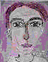 12 stylized portrait icons with varied hair colors and clothing, rendered in a pixelated, painterly style with bold color palettes
