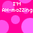 A static image with a bright pink background featuring lighter pink circles, displaying repeated text "I'M AH-mozzing" in white pixelated font.