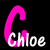 Two side-by-side pixelated text designs on black background, each spelling 'Chloe' with stylized lettering and color variations.