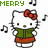 Pixelated Hello Kitty character in green vest and red skirt with musical notes, displaying 'MERRY' text on left side.