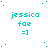 identical cyan text-based icons on white background, each displaying 'jessica fae =]' with scattered cyan dots