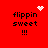 Red background with black text 'flippin sweet !!!' and animated white pixel symbols above the text.