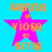 A static image with a bright blue background features four identical pink star icons arranged in a , each containing orange text and a small heart symbol