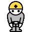 Pixelated character with yellow hard hat and gray outfit in six sequential poses showing head movement from forward to side views.