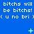 Blue background with repeated white text 'bitches will be bitches! (u no bri)' and light blue plus/star symbols in a pattern