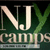 Pixelated static image with large light-colored letters 'NJ' above smaller text reading 'Camps', green leafy elements on the right, and a dark background.