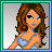 Pixelated cartoon woman with brown hair and blue top in green frame, next to pixelated dog in blue frame.