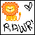 Pixelated orange lion with pink mouth sits beside black heart and 'R PWR' text, heart alternates between open and closed states across frames.