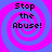 Four identical display "Stop the Abuse!" text over pink and blue spiral backgrounds with pixelated font