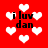 Red background with white heart shapes and black text reading 'i luv dan' scattered across the image.