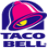 Pixelated Taco Bell logo with pink bell, blue background, yellow center, and 'THINK OUTSIDE THE BUN' text in black block letters.
