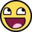 Yellow circular face with wide open mouth and upward-tilted eyes on white background, next to red 'LOL!' text on solid yellow field.