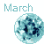 Pixelated image with 'March' text above a blue and white pixelated sphere showing dark patches.