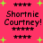 Pixelated text 'Shortnie Courtney!' on bright pink background with green plus signs and black horizontal lines, animated in a repeating pattern.