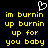 Pixelated yellow text on black background with white heart symbol above, displaying repeated lyrics.