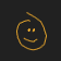Six yellow-orange hand-drawn smiley faces on dark background, three in top with closed eyes and one bottom-left face with open eyes