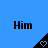 Blue background with repeated black text 'Him' and triangular icons containing heart symbols.