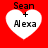 Four identical heart-shaped icons with red backgrounds, each displaying 'Sean + Alexa' text in black pixelated font.