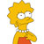 Pixelated character with spiky yellow hair, white eyes with black pupils, and a red dress with a white collar.