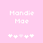 Pixelated text 'Mandie' and 'Moe' on pink background with white plus signs, one sign is light pink.