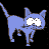 A 4-frame contact sheet showing a pixelated blue cat and a South Park character with text "FLUFFY!" and "BAD KITTY!" below the images.