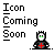 Pixel art icon of a figure with a red cross on chest, green eyes, and black crown-like hair against gray background with "Icon Coming Soon" text.