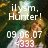 A pixelated image of a person with text overlays including 'ilysm. Hunter!', '09.06.07', and '<333' in white and red fonts.
