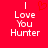 Red background with white pixelated text reading "I Love You Hunter" and a red heart symbol above the word "Love" in one view, while another view shows no heart.