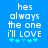 Blue background with white pixelated text reading 'hes always the one i'll LOVE' and five cyan plus signs below.