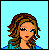 Pixelated icon set with character segments and text symbols on blue backgrounds, featuring a woman's face, torso, legs, and ~H~ ~O~ ~T~ ~T~ text elements.