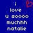 Blue background with white pixelated text reading 'i love u sooo muchhh natalie' and a red pixelated heart symbol above the text.