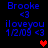 Blue text and red heart icons on black background with repeated 'Brooke <3 iloveyou 1/2/09 <3' text across two , animated heart position changes