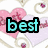 Pixelated text reads 'best friends marjorie and ashley' over a heart-patterned background with pink and purple hearts and small floral accents.