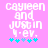 Pixelated text on pink background with cyan stars, showing slight animation in star positions.